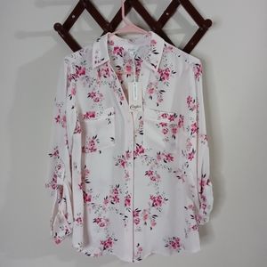 Candie's Long-Sleeved Pink Button-up Rose Shirt NWT